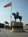 Statues of Gotse Delchev and Dame Gruev in Skopje, North Macedonia.