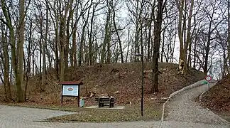 Mound of Mecklenburg Castle with the information board