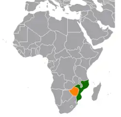 Map indicating locations of Mozambique and Zimbabwe