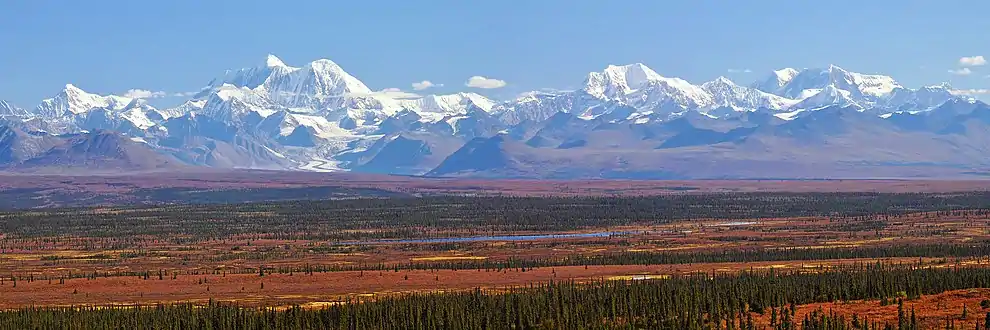 Hayes Range from the Denali Highway.L→R: Mt. Balchen, Mt. Hayes, Moby Dick, Mt. Shand