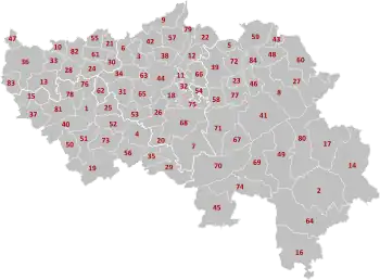 Map of the municipalities in Liège