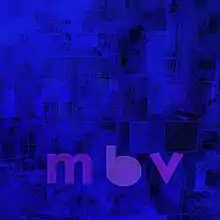 Alternate shades of blue with "m b v" written in lowercase purple text.