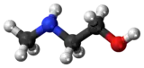 Ball-and-stick model of the N-methylethanolamine molecule