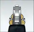 This picture illustrates the NAA .22 Magnum Black Widow revolver cylinder in the safety position.