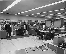 IBM 711 card readers, far left and foreground, attached to dual IBM 7090s at NASA Mission Control in 1962.