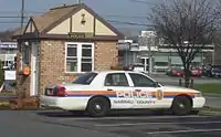 A Ford Crown Victoria Police Interceptor model NCPD marked patrol vehicle parked at Booth F in Wantagh.