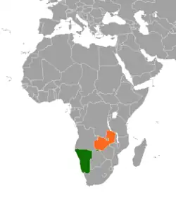 Map indicating locations of Namibia and Zambia