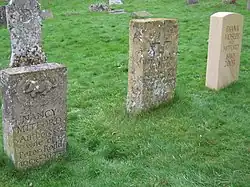 Diana's grave at far right, next to those of her sisters, Unity and Nancy, at St Mary's Church, Swinbrook in Oxfordshire