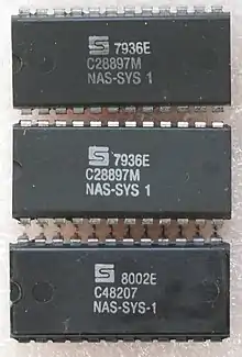 3,  24-pin 0.6" pitch plastic DIP ICs; 2kx8 mask-programmed ROMs containing the NAS-SYS 1 debug monitor