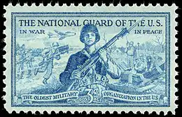 National Guard 3-cent 1953 issue U.S. stamp. The National Guard of the US –  In War –  In Peace –  The Oldest Military Organization in the US.