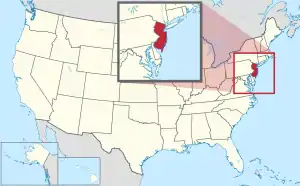 Map of the United States with New Jersey highlighted