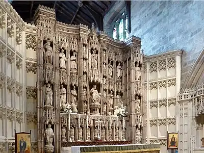 Reredos by Beall, with Westmacott's 16 figures, Newcastle Cathedral, 1873–1887