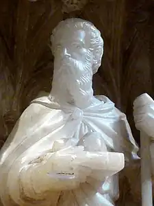 Alabaster figure by Beall on pulpit, Newcastle Cathedral, 1882