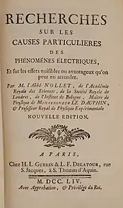 Recherches sur les causes particulieres des phénoménes électriques (1754)