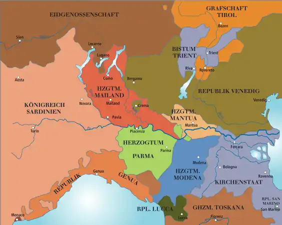 Northern Italy beforethe French invasion of 1796