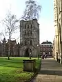 The adjacent 12th-century Norman Tower, which houses the cathedral's bells