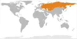 Map indicating locations of North Korea and Soviet Union