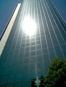 200 Queen Street. Melbourne.  Completed in 1983.  Curved mirror glass skyscraper.