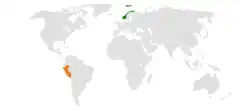 Map indicating locations of Norway and Peru