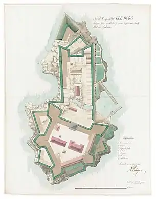 Drawing from 1811 of the fortress Nya Älvsborg.