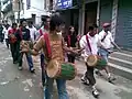 Gunla Bajan band of Nyata in procession.