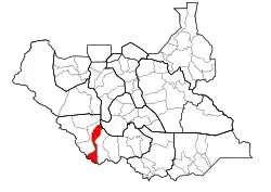 Location of Nzara County in South Sudan