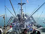 Jeremiah O'Brien under way in San Pablo Bay on 27 August 2005, as seen from the aft steering station