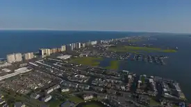 Aerial view of houses and large hotels in Ocean City