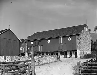 Barn with hex signs in Oley Township, Berks County, Pennsylvania in 1941