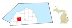 Location within Huron County (red) and the administered village of Elkton (pink)