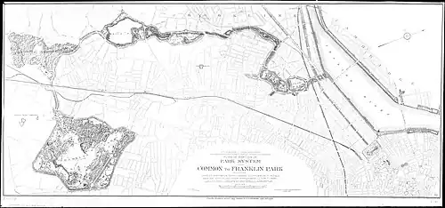 1894 map of Boston and Brookline showing a park near the railroad line