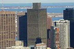 40-story skyscraper with a black, X-braced facade; the building has a major setback near the 35th-floor