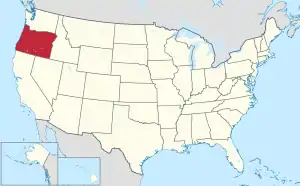 Map of the United States highlighting Oregon