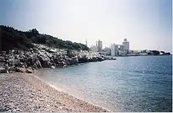 Overlooking the cement factory and port Koromačno from Pripogni beach