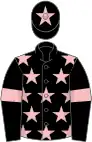 Black, pink stars, black sleeves, pink armlets, black cap