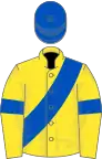 Yellow, royal blue sash, armlets and cap