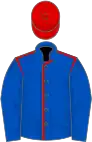 Royal blue, red seams on body, red cap