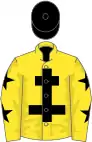 Yellow, black cross of lorraine, yellow sleeves, black stars, black cap