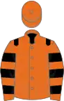 Orange, black epaulets, hooped sleeves, orange cap