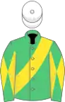 Emerald green, yellow sash, diabolo on sleeves, white cap