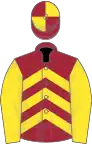 Maroon and yellow chevrons, yellow sleeves, quartered cap