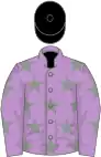 Mauve, grey stars, mauve sleeves, grey stars, black cap