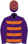 Purple and orange hoops, purple sleeves