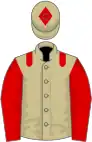 Beige, red epaulets, sleeves and diamond on cap