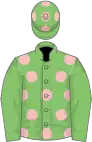 Light green, pink spots, light green sleeves