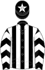 Black and white stripes, chevrons on sleeves, black cap, white star