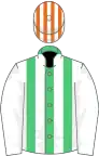 EMERALD GREEN and WHITE STRIPES, white sleeves, orange and white striped cap