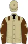 Beige, brown epaulets, brown sleeves, beige stars