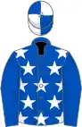 Royal blue, white stars, royal blue sleeves, quartered cap