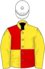 Yellow and red quartered, yellow sleeves, white cap